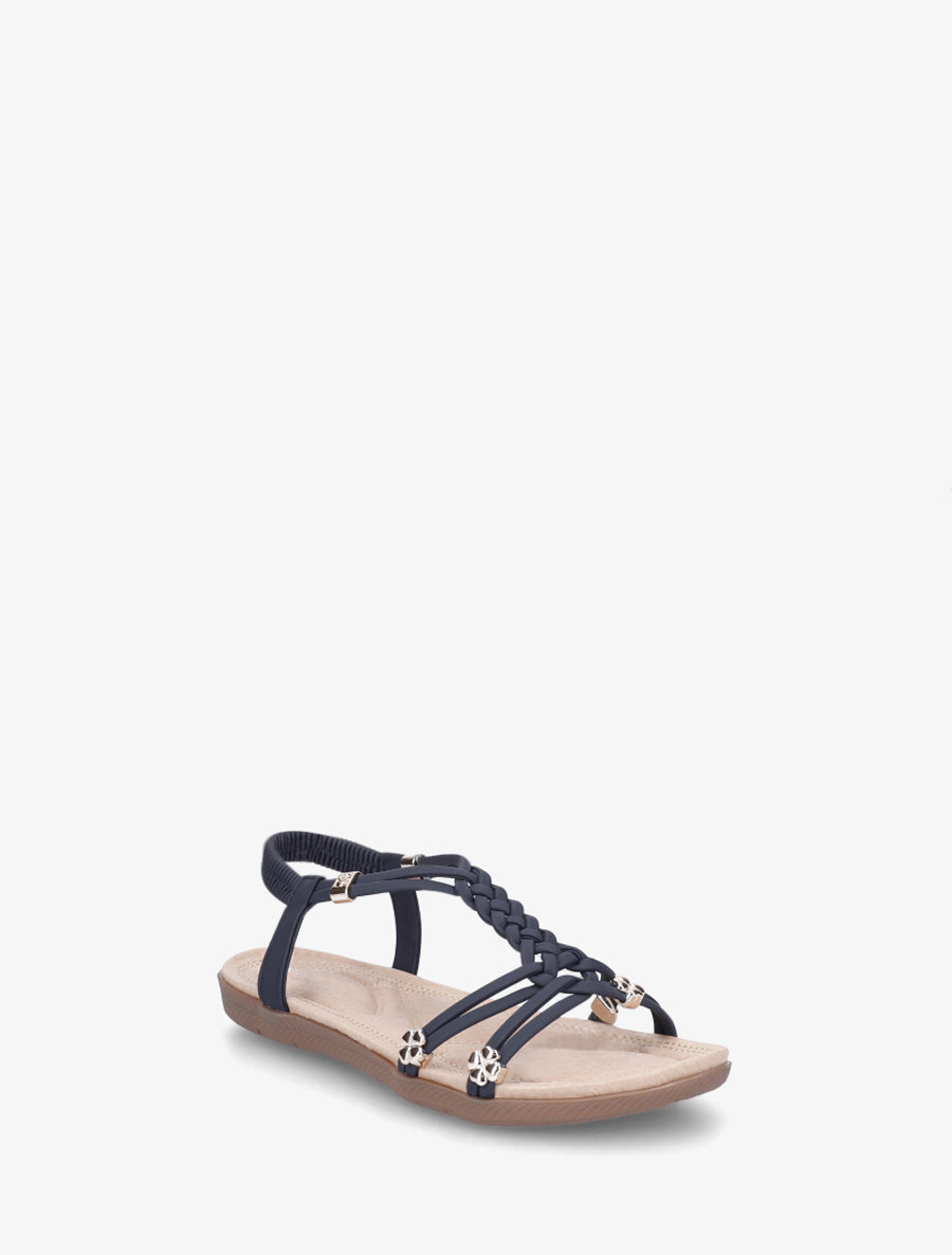 Nu-pieds confort à empiècement bijoux - Marine