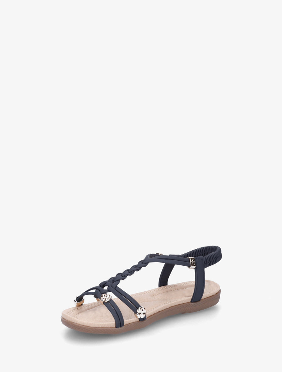 Nu-pieds confort à empiècement bijoux - Marine