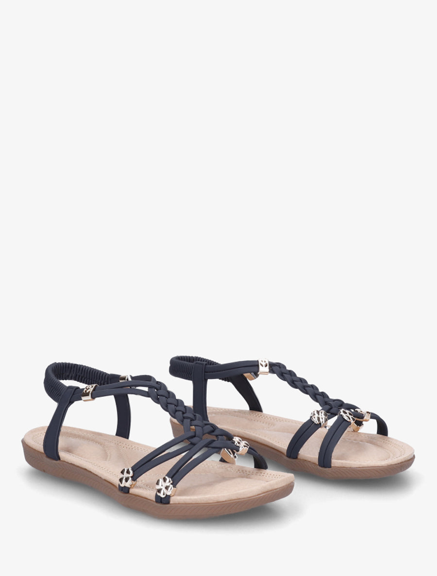 Nu-pieds confort à empiècement bijoux - Marine