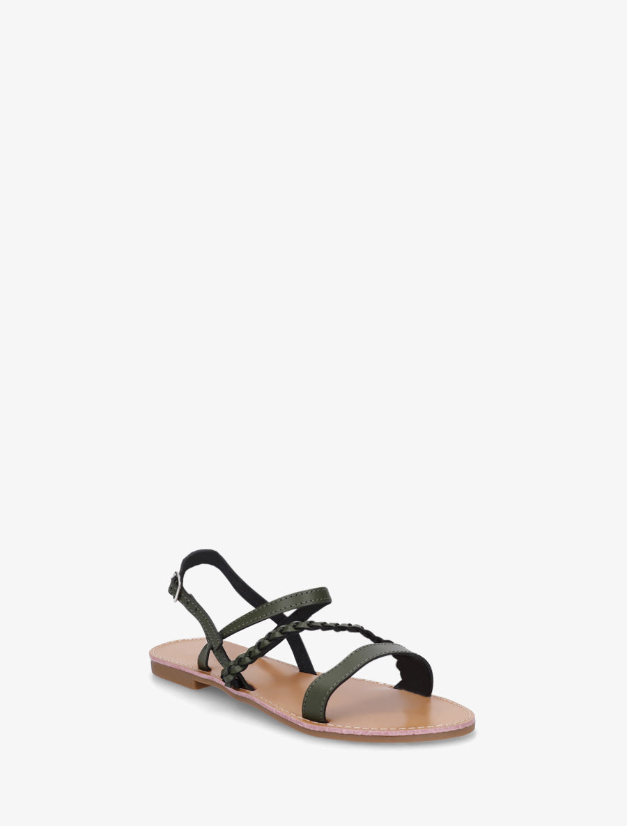 Nu-pieds à bride en biais tressée - Kaki