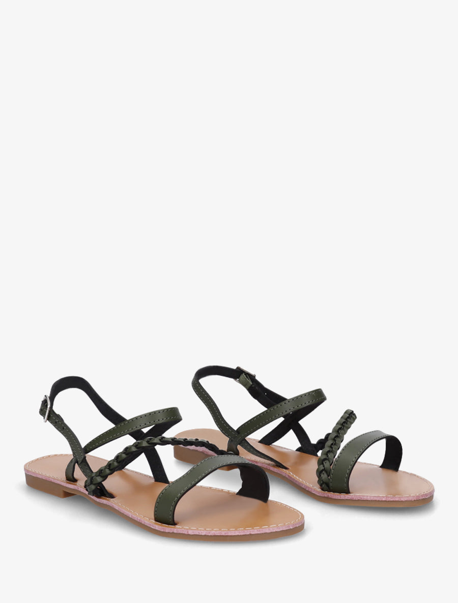 Nu-pieds à bride en biais tressée - Kaki
