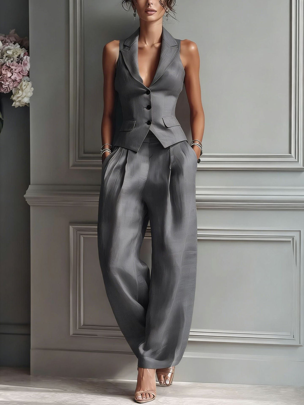 L'Ensemble Jade ™ | Ensemble deux pièces pour femme avec col en V et boutons