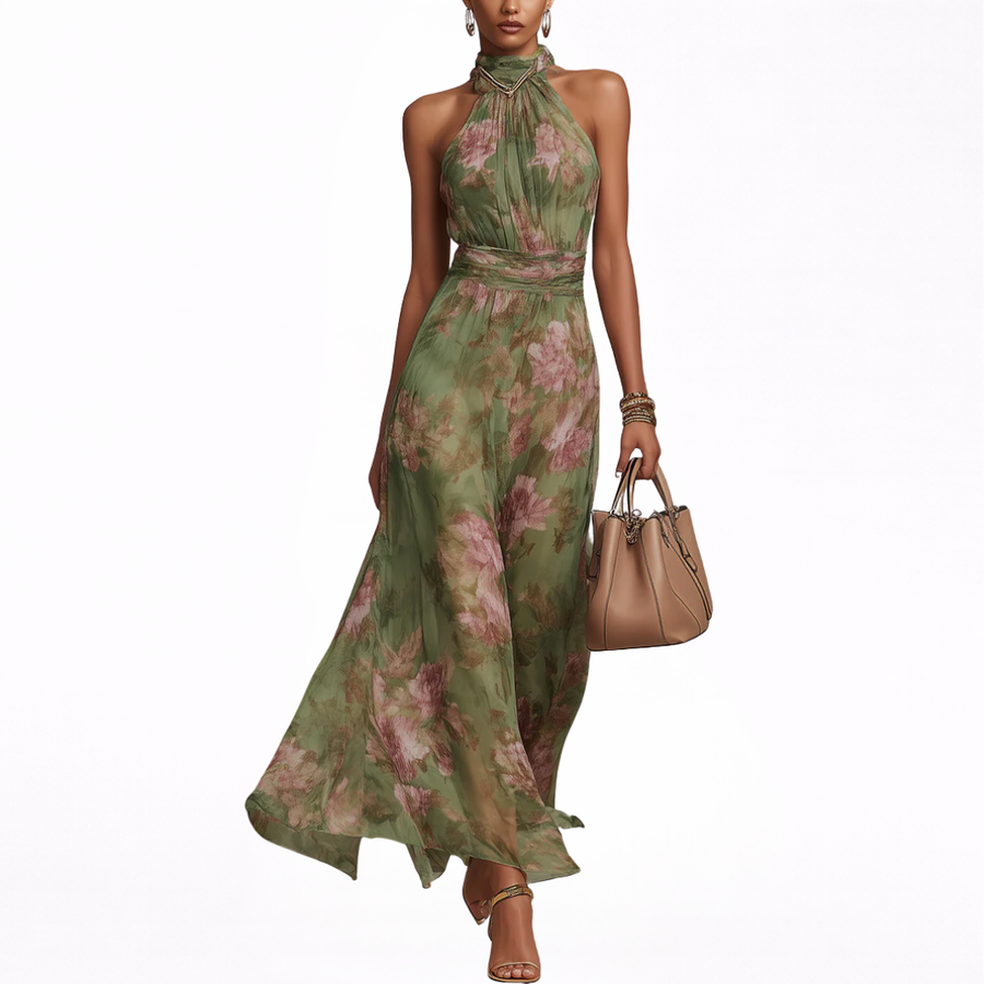 Floriane™ | Robe longue à col halter florale