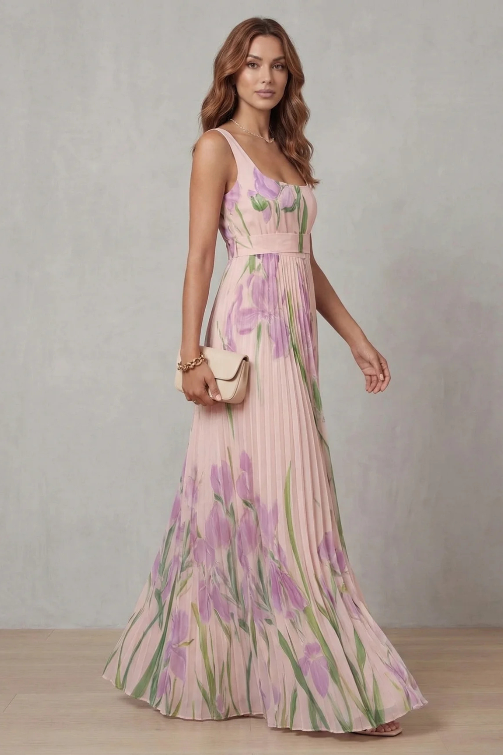Vivienna™ | Fleurs aquarelle | Robe maxi plissée