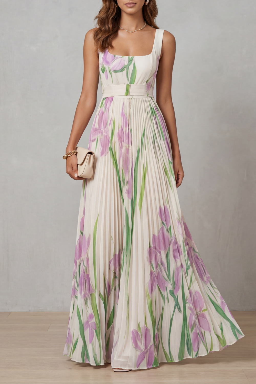 Vivienna™ | Fleurs aquarelle | Robe maxi plissée