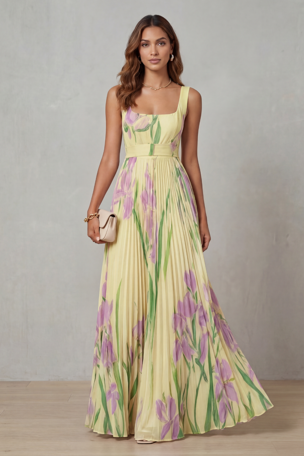 Vivienna™ | Fleurs aquarelle | Robe maxi plissée
