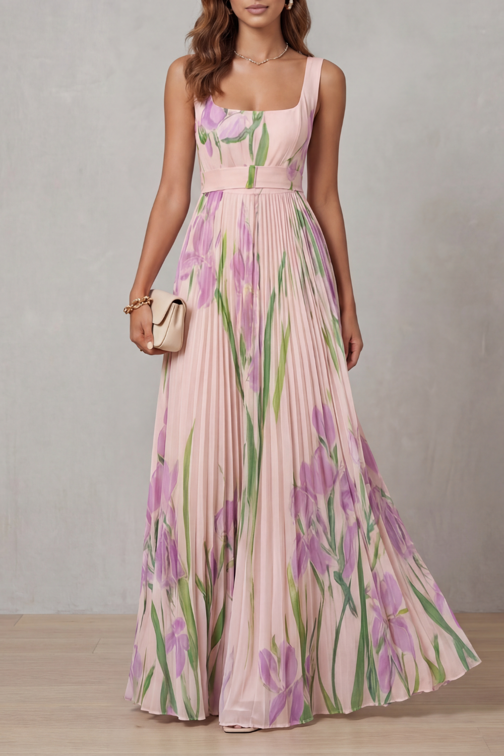 Vivienna™ | Fleurs aquarelle | Robe maxi plissée