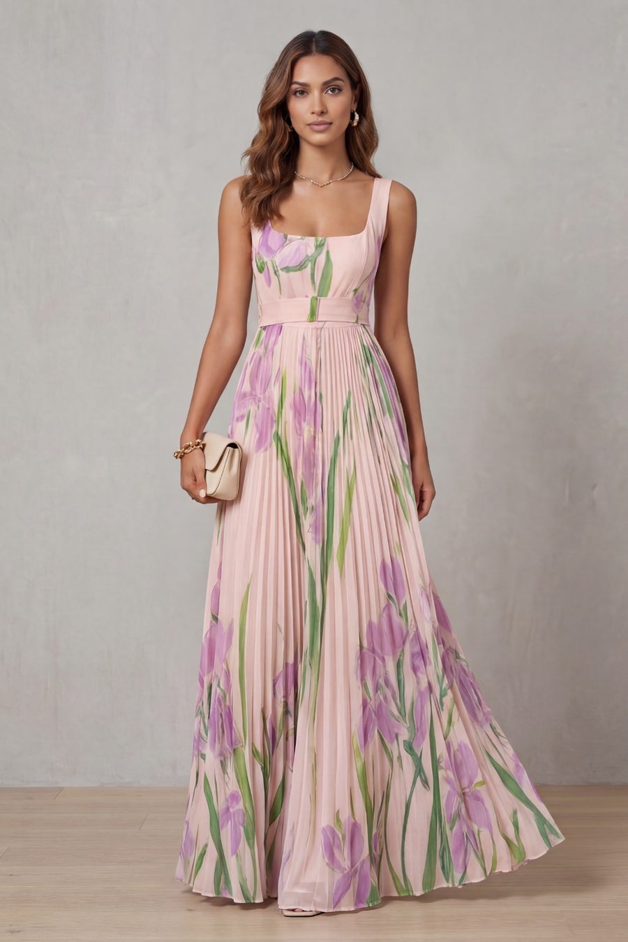Vivienna™ | Fleurs aquarelle | Robe maxi plissée