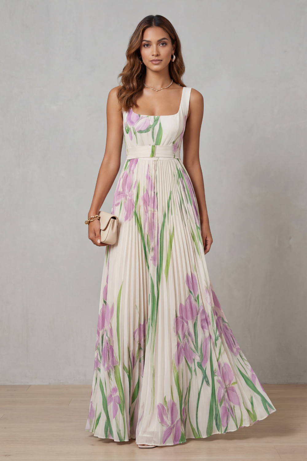 Vivienna™ | Fleurs aquarelle | Robe maxi plissée