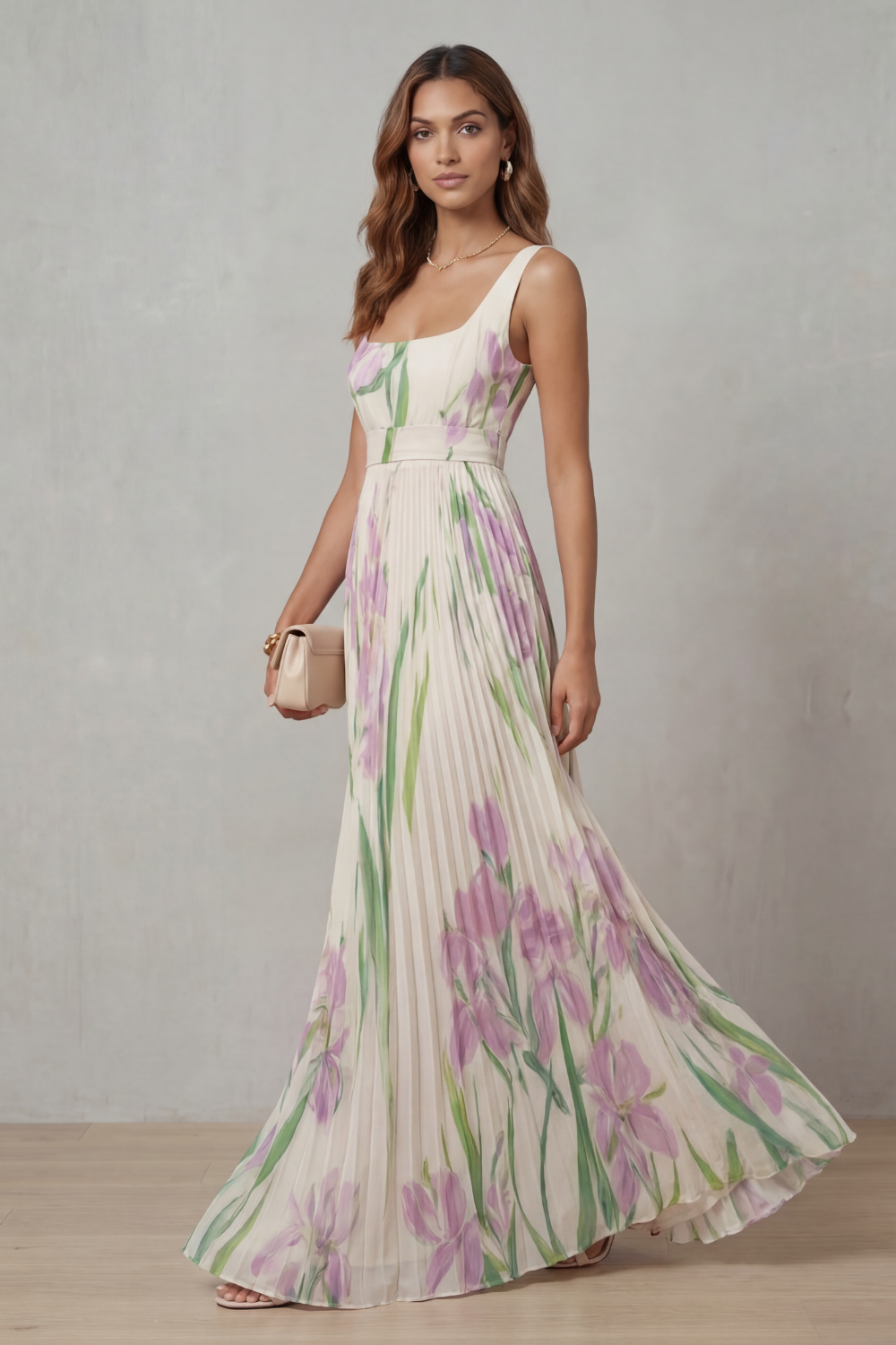 Vivienna™ | Fleurs aquarelle | Robe maxi plissée