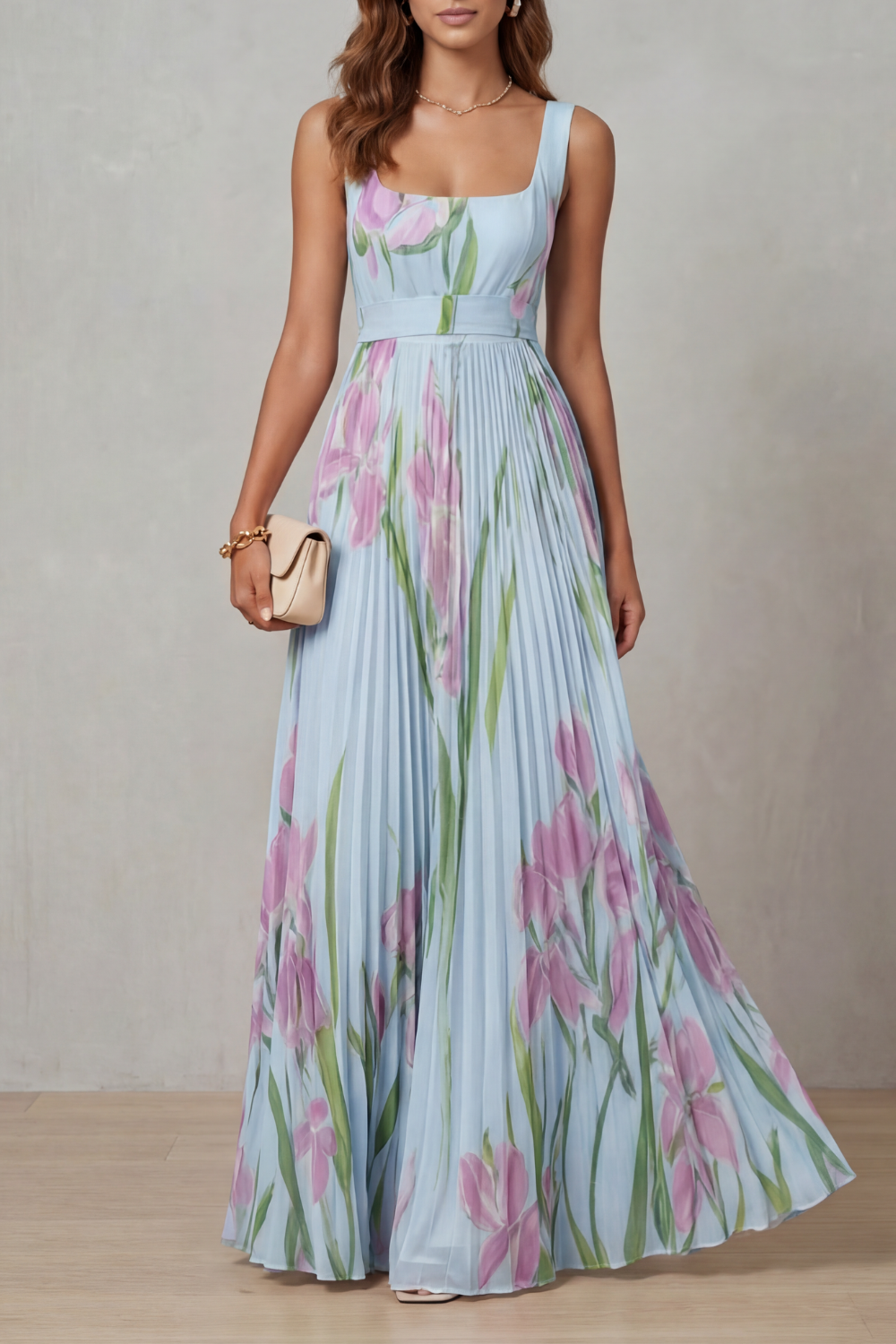 Vivienna™ | Fleurs aquarelle | Robe maxi plissée
