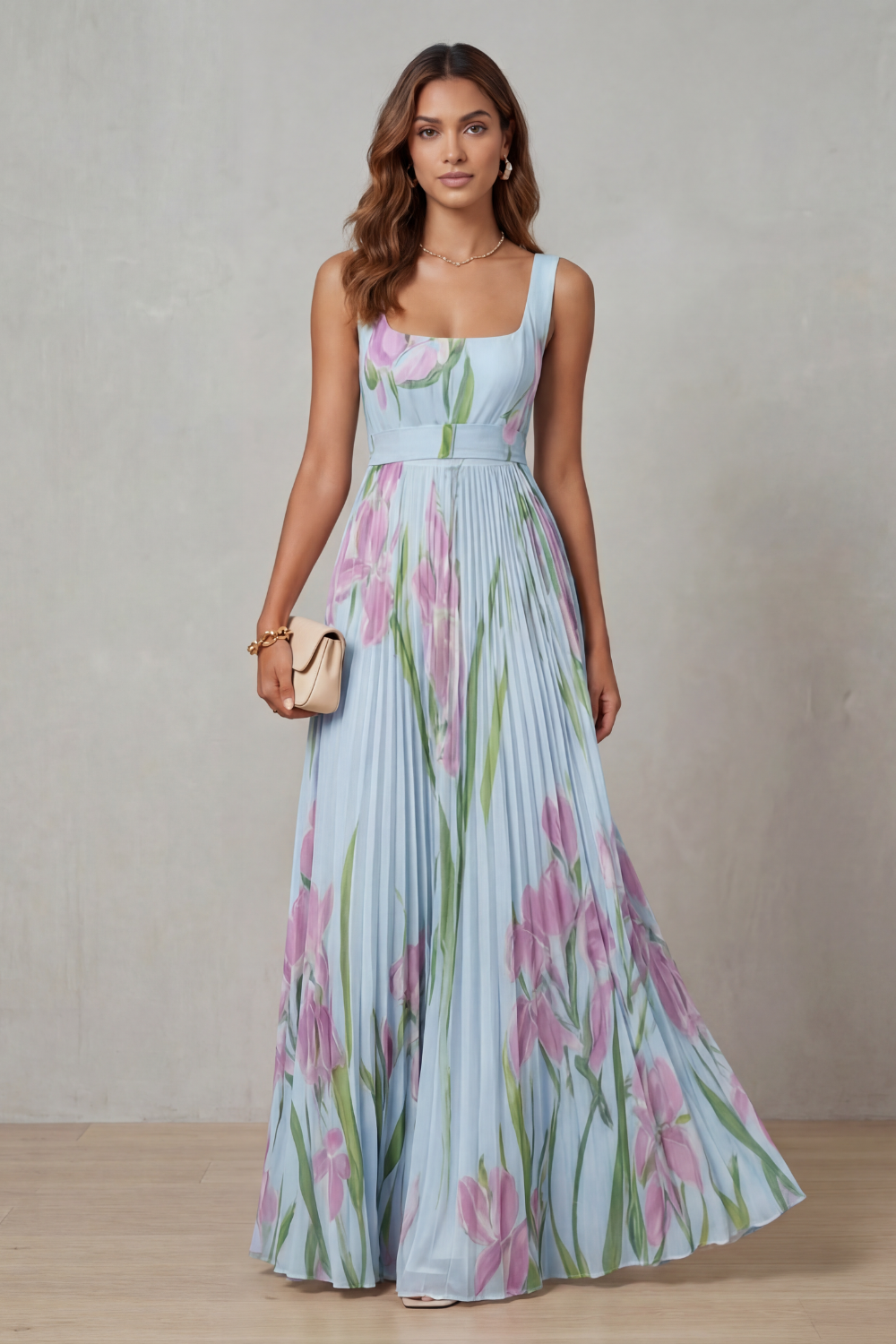 Vivienna™ | Fleurs aquarelle | Robe maxi plissée