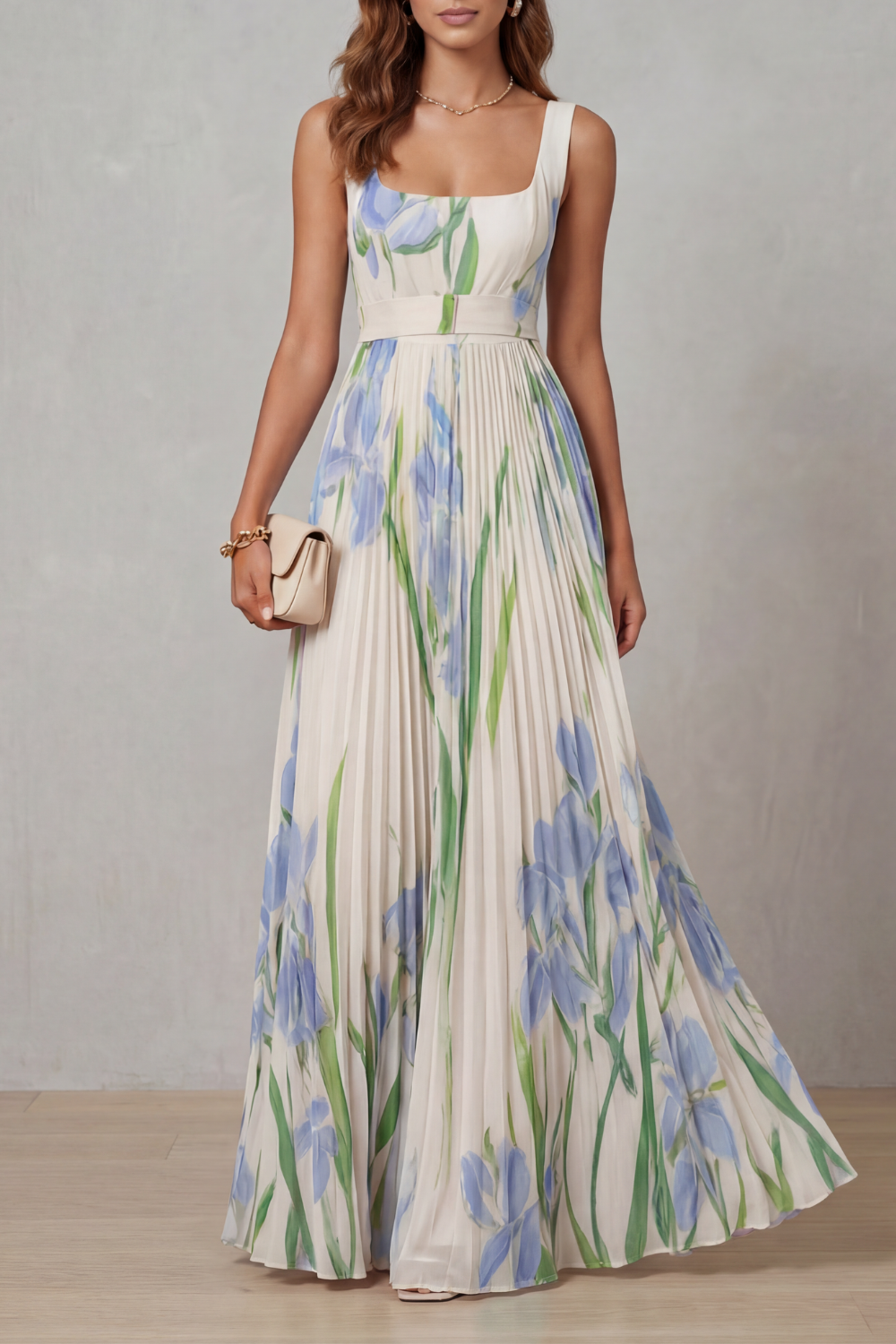 Vivienna™ | Fleurs aquarelle | Robe maxi plissée