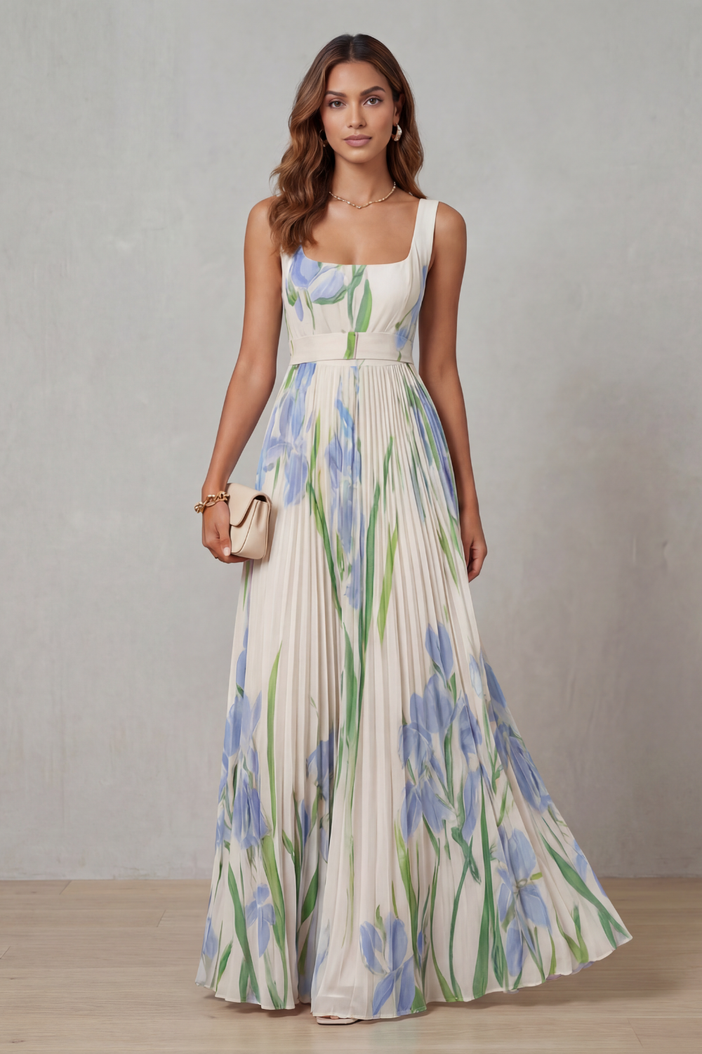 Vivienna™ | Fleurs aquarelle | Robe maxi plissée