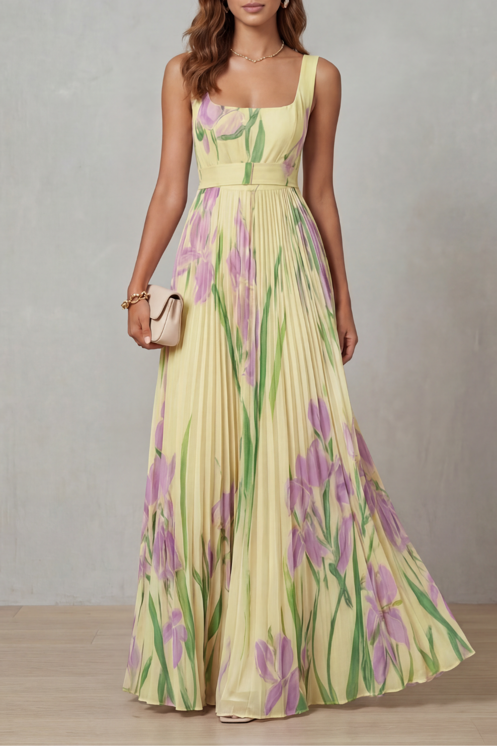 Vivienna™ | Fleurs aquarelle | Robe maxi plissée