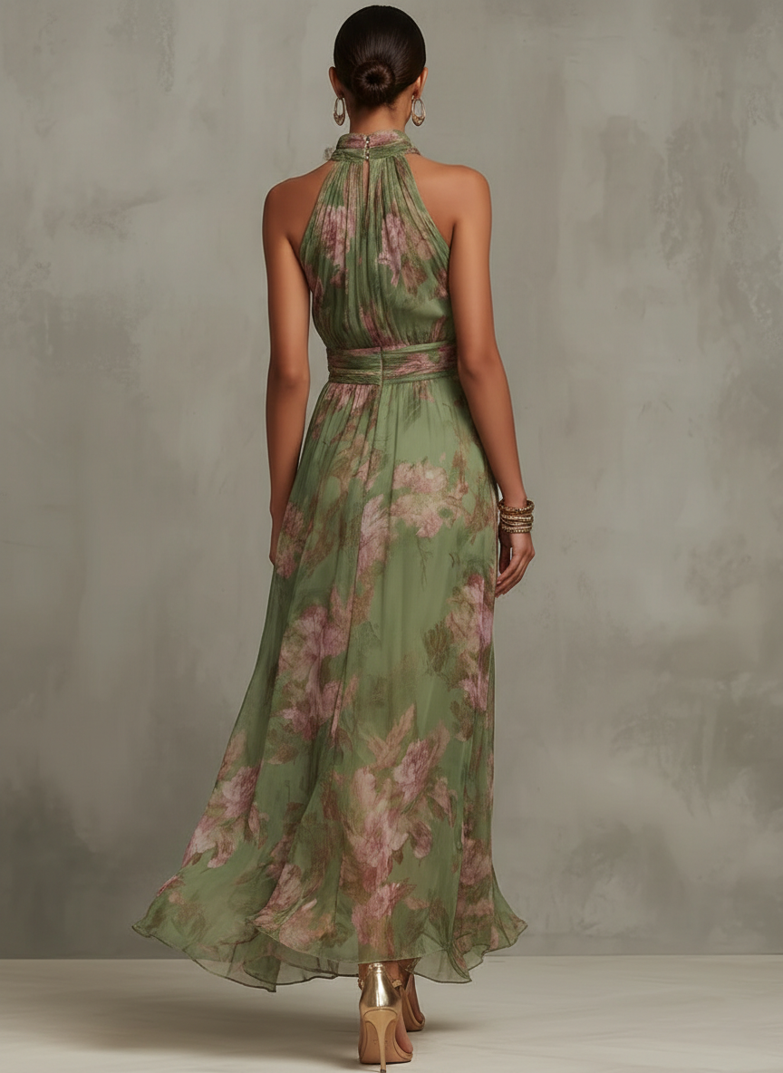 Floriane™ | Robe longue à col halter florale
