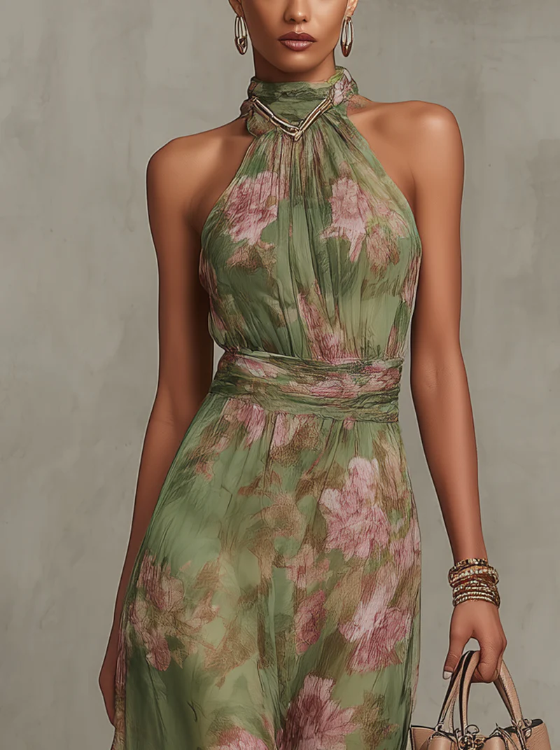 Floriane™ | Robe longue à col halter florale