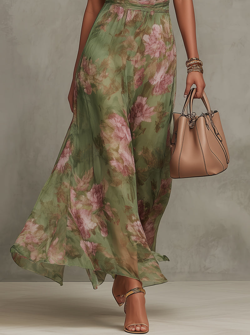 Floriane™ | Robe longue à col halter florale