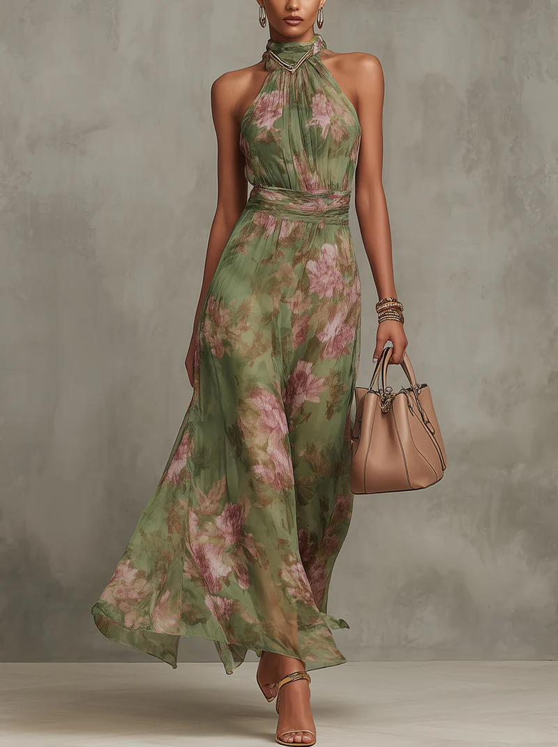 Floriane™ | Robe longue à col halter florale