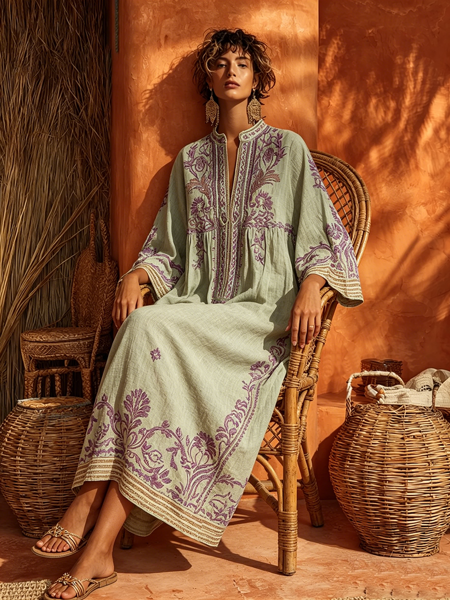 Celestina | Robe bohème brodée au charme méditerranéen