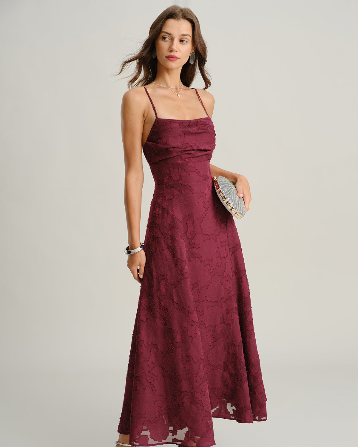 Scarlett ™ | Robe maxi nuisette jacquard | Rouge bordeaux