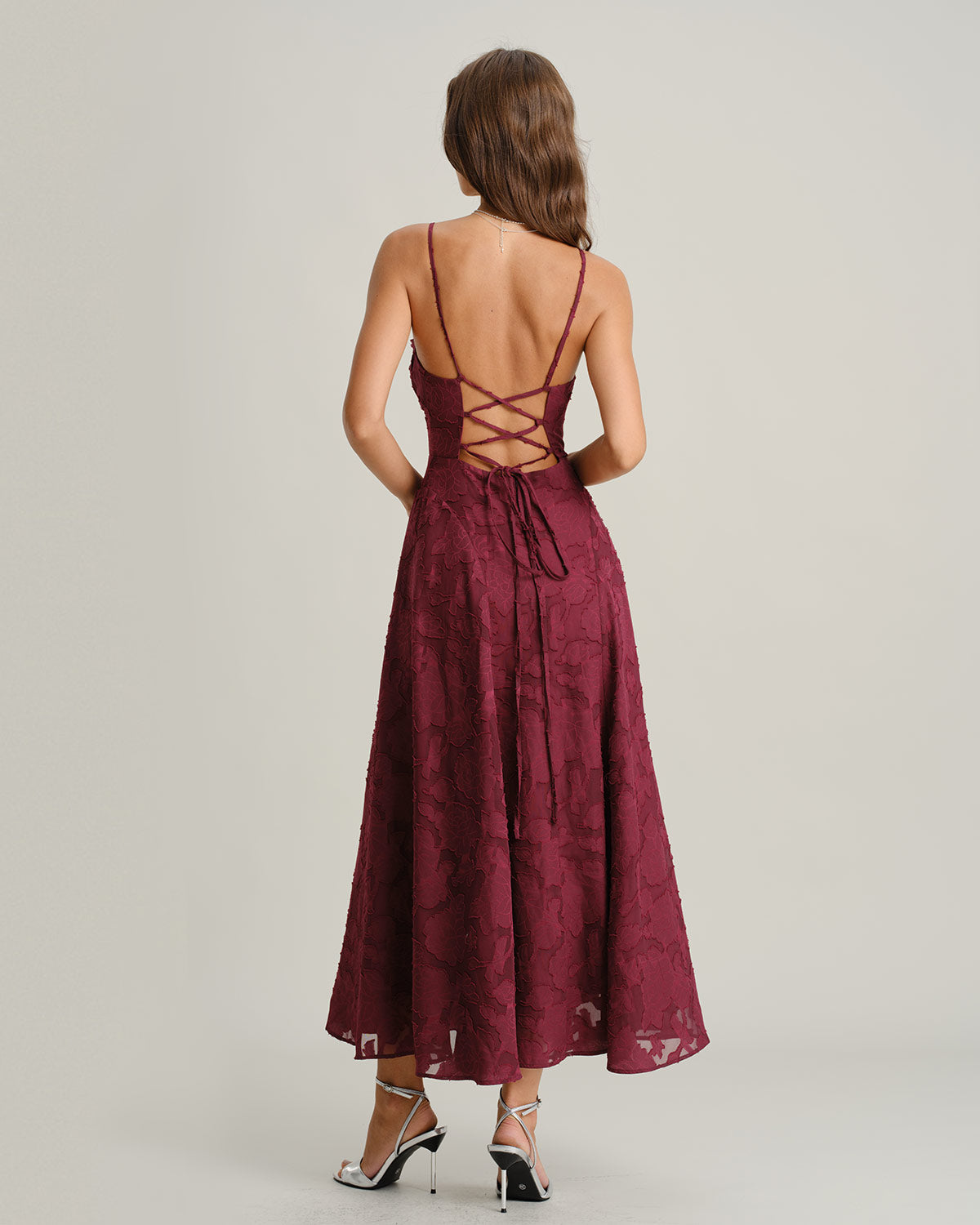 Scarlett ™ | Robe maxi nuisette jacquard | Rouge bordeaux