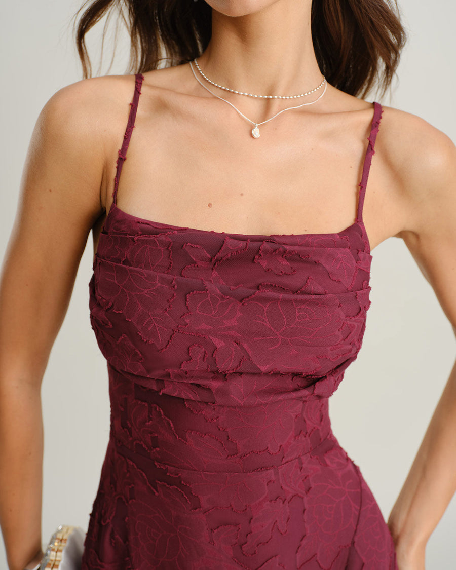 Scarlett ™ | Robe maxi nuisette jacquard | Rouge bordeaux