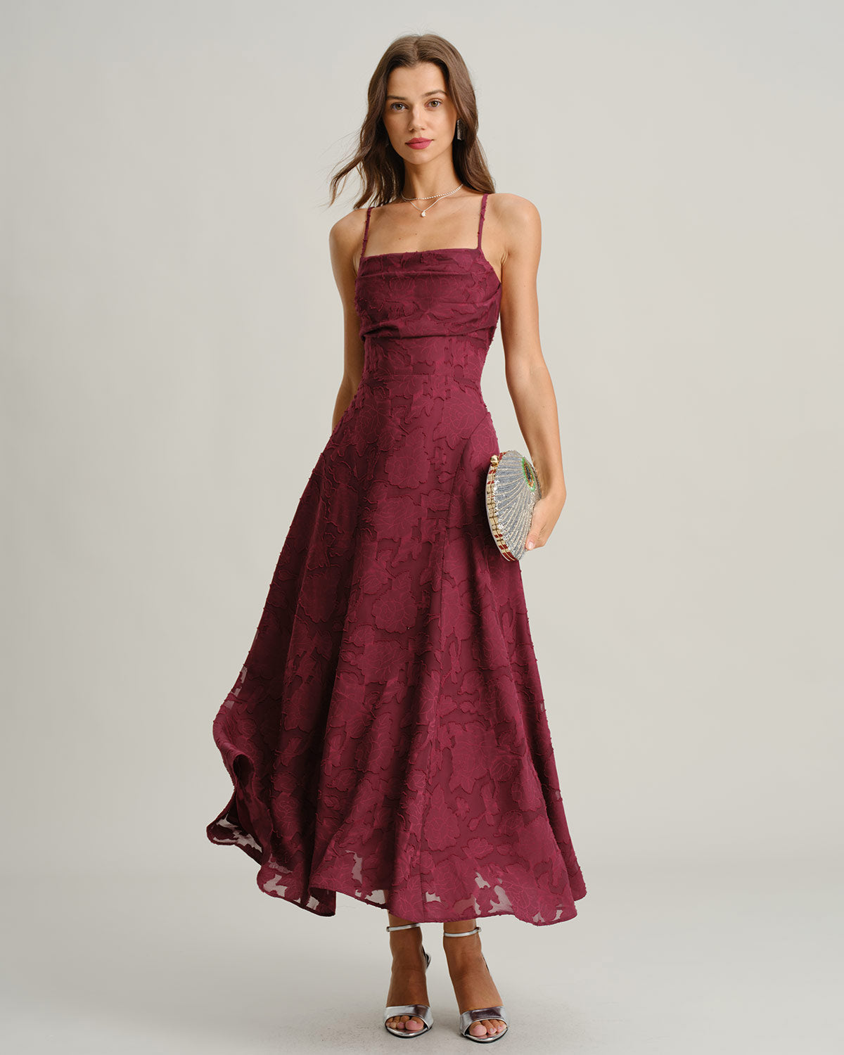 Scarlett ™ | Robe maxi nuisette jacquard | Rouge bordeaux
