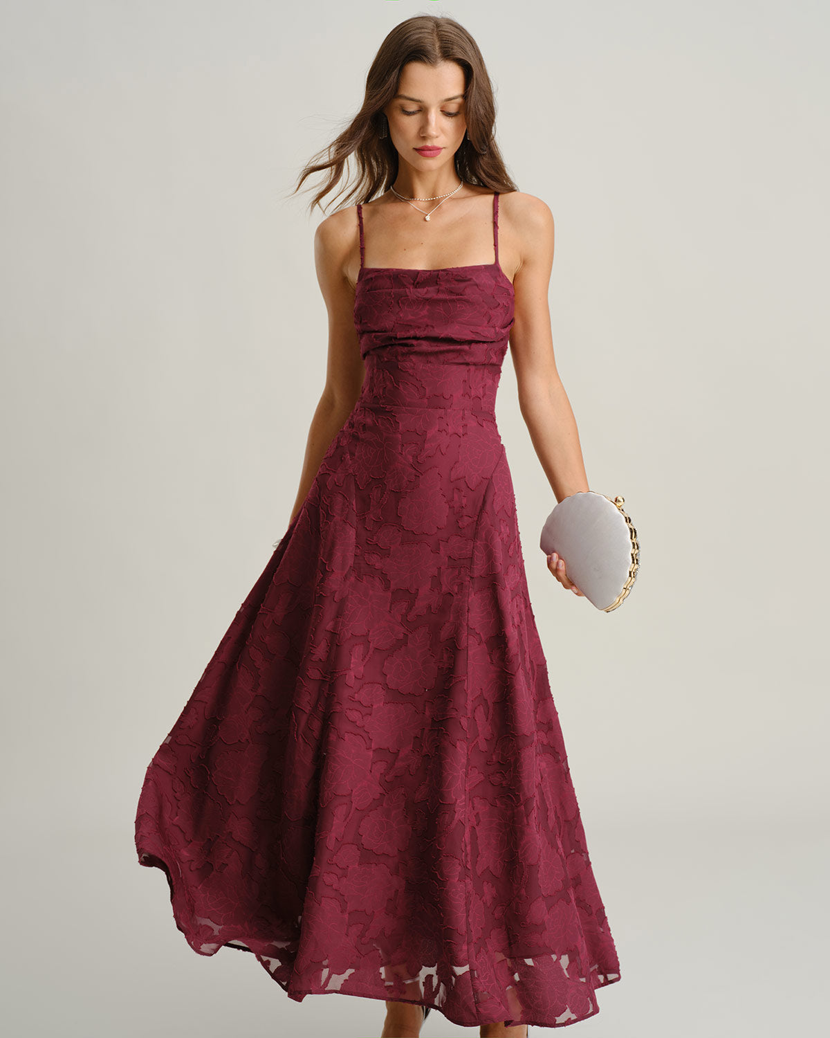 Scarlett ™ | Robe maxi nuisette jacquard | Rouge bordeaux