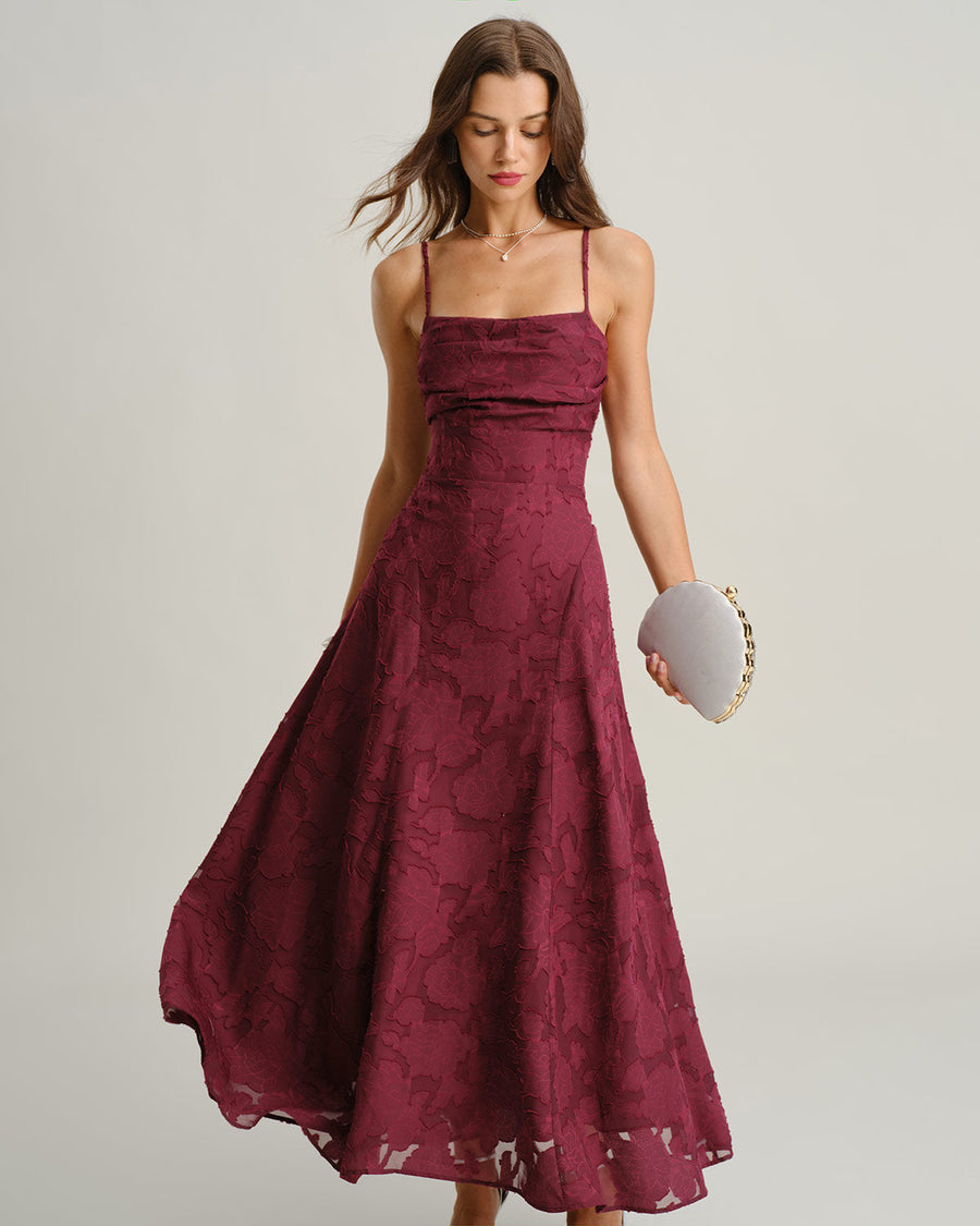 Scarlett ™ | Robe maxi nuisette jacquard | Rouge bordeaux